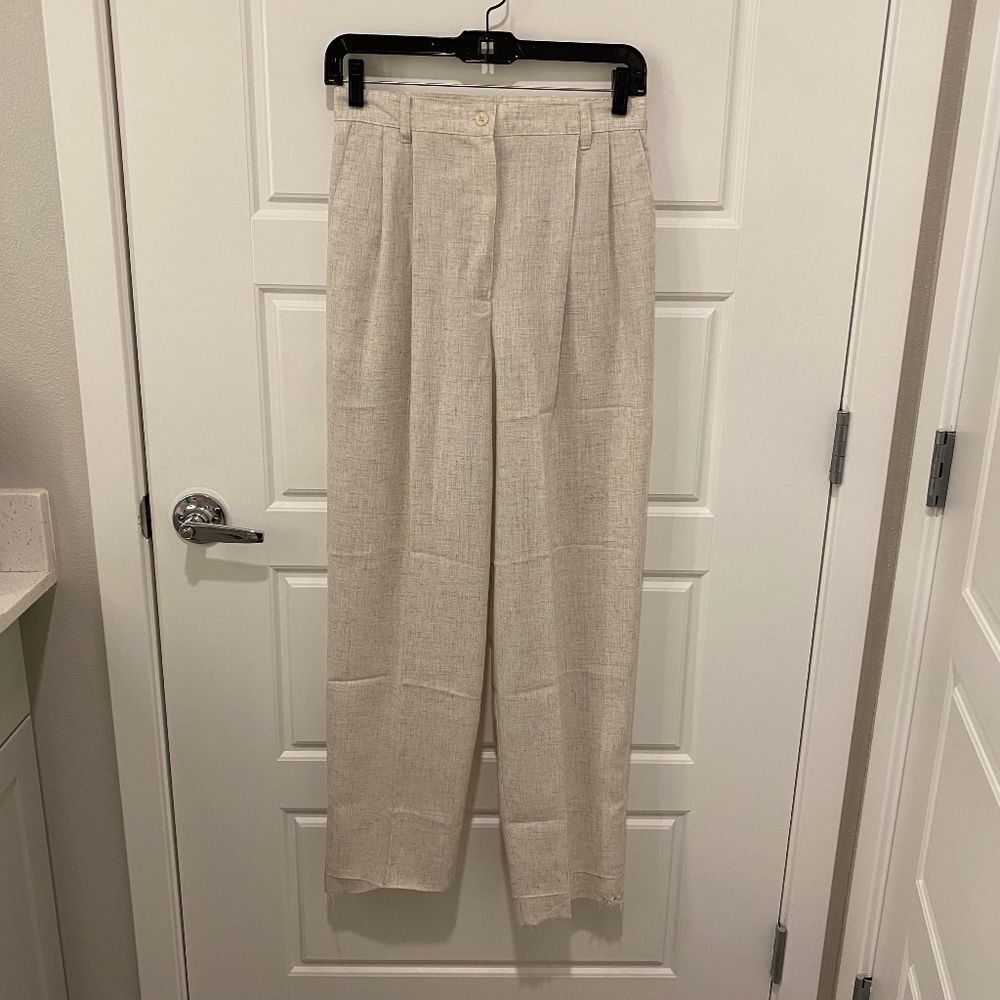 Vintage Sag Harbor Oatmeal Linen Blend Pleated Pants High Rise Size 8